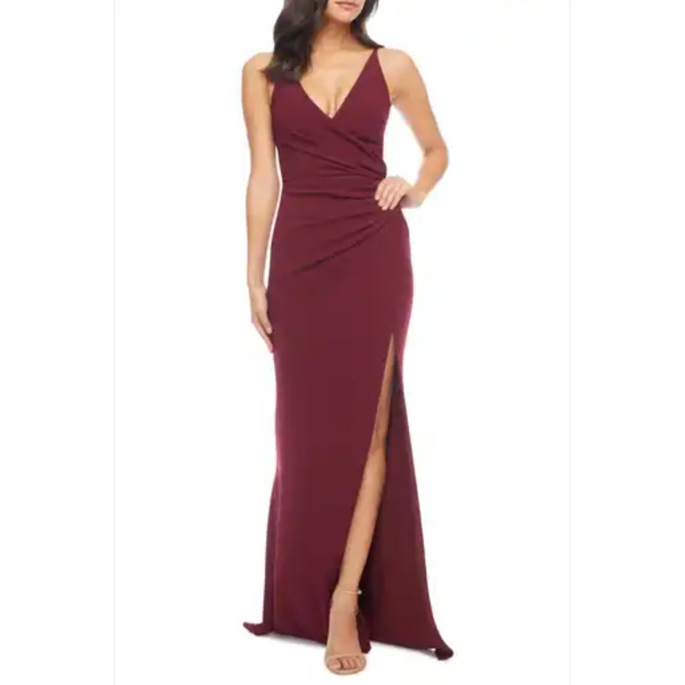 NWOT New Dark Red Dress The Population  Side Split Jordan Ruched Gown XXL $248